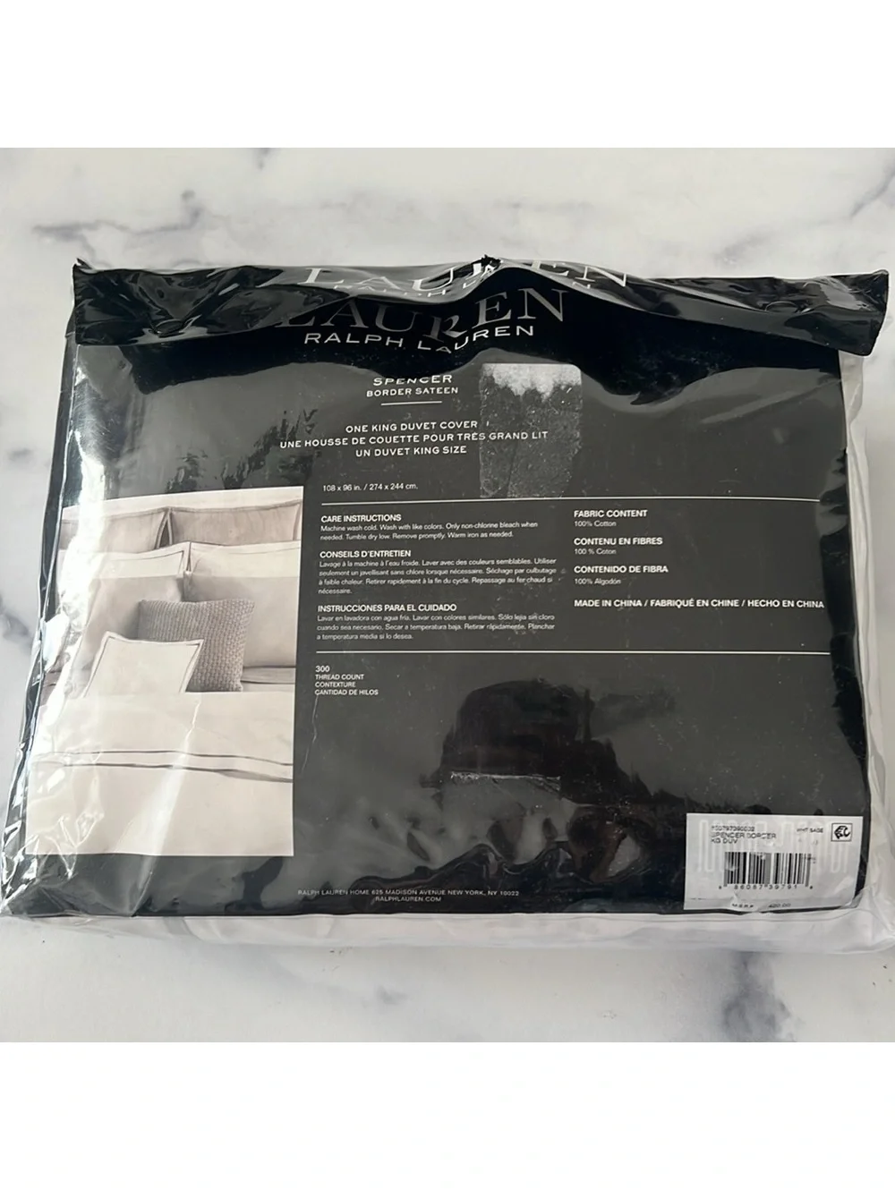 Lauren Ralph Lauren Spencer Sateen Border White Sage King Duvet Cover, NWT $420